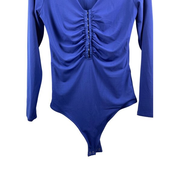 Abercrombie & Fitch Womens Large Coquette Thong V-Neck Teal Blue Bodysuit - Picture 3 of 9